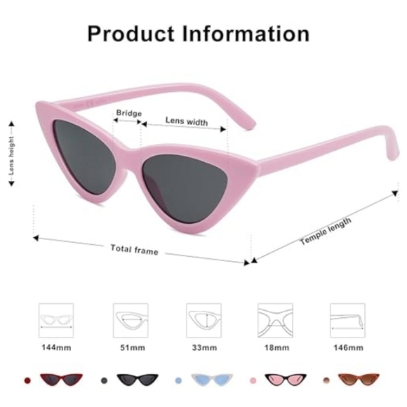 Vintage Narrow Cat Eye Sunglasses Clout Goggles SJ2044 Pink - Picture 3 of 6